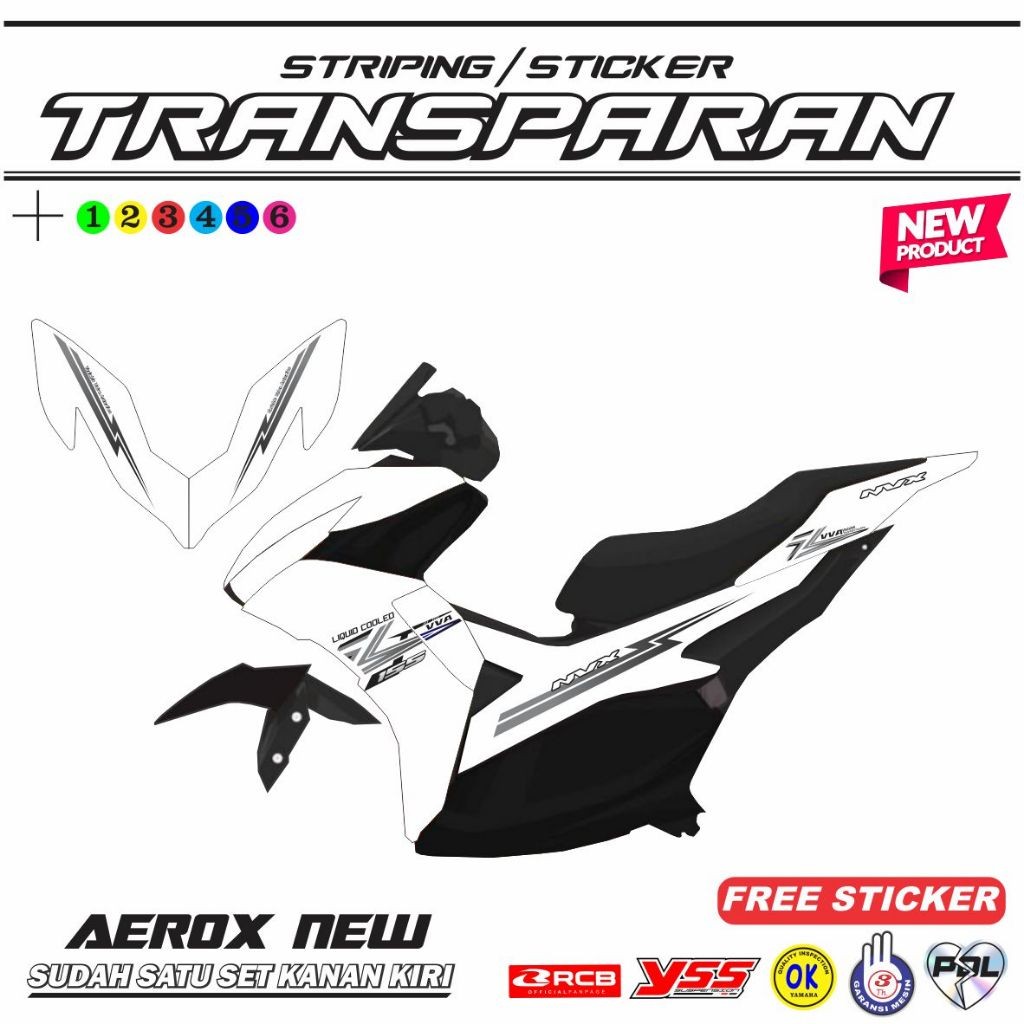 Striping Transparan Aerox New Design Terbaru Simple Sticker Bening MOTIF