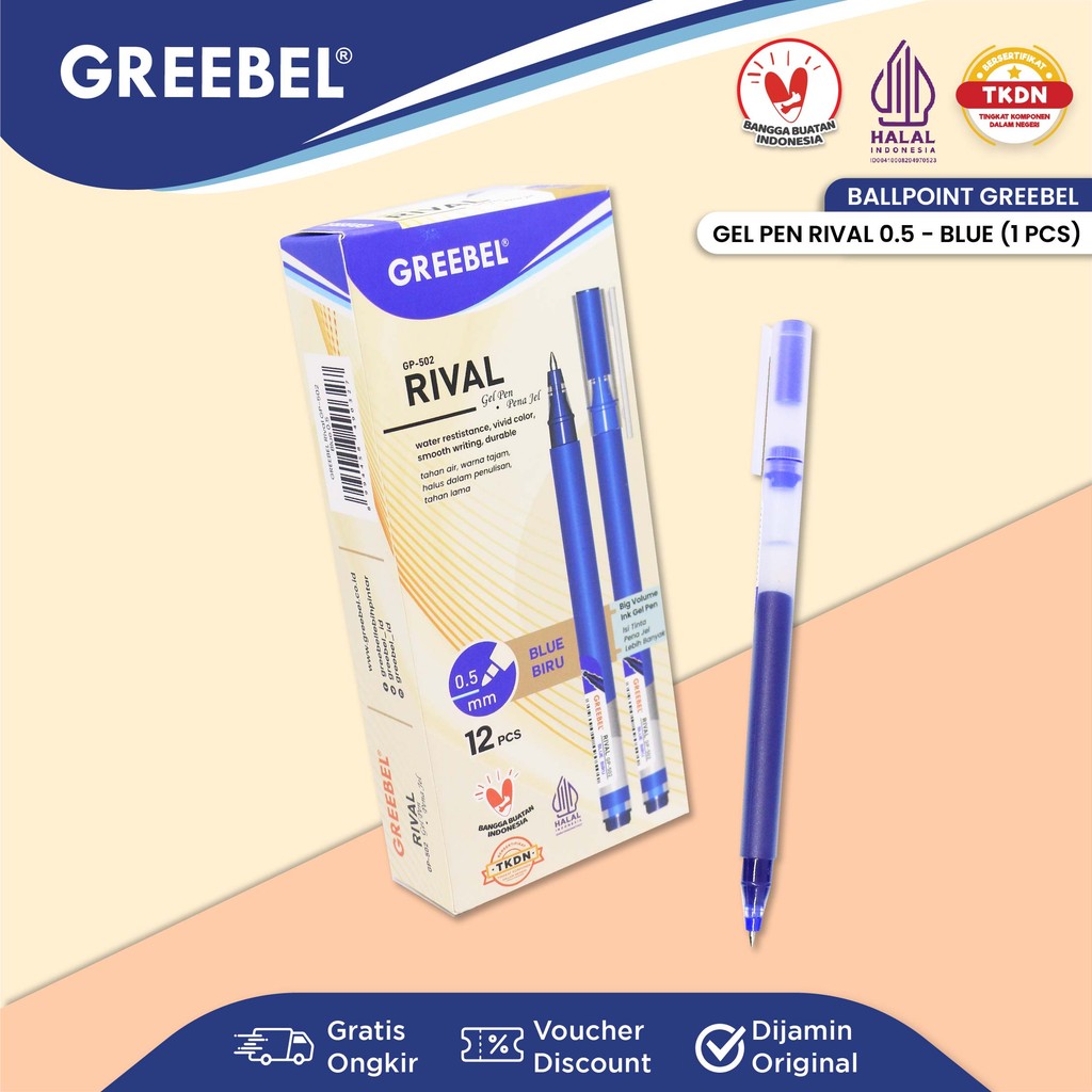 

GREEBEL PULPEN GEL / Rival Gp-502 0.5 Tinta Biru (1pcs) / Ballpen Gel Ballpoint Bolpen Bolpoin Pena Gel