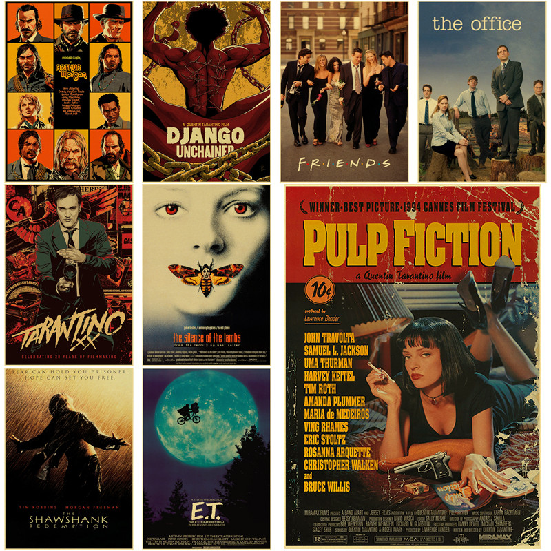 

Classic Movie Collection Retro Posters Pulp Fiction/Django Unchained Prints Tarantino Vintage Home Room Art Wall Decor Painting