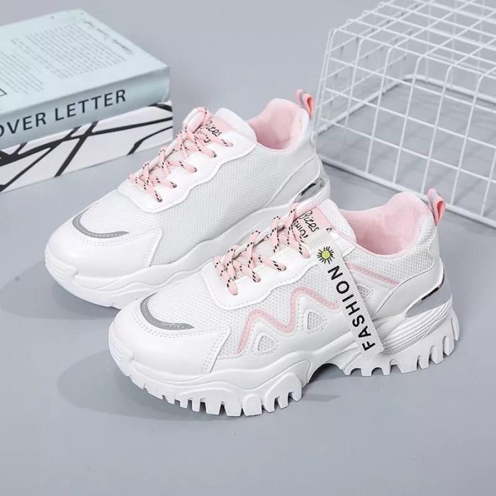SR Sepatu Sneakers Korea FASHMATAHARI Wanita Sepatu Kasual Wanita - Pink, 38