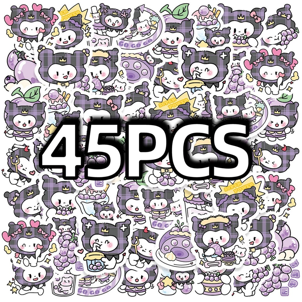 

45pcs Sanrio Style Grape Cat Stickers, DIY Mobile Skateboard Bicycle Notebook Decorative Stickers