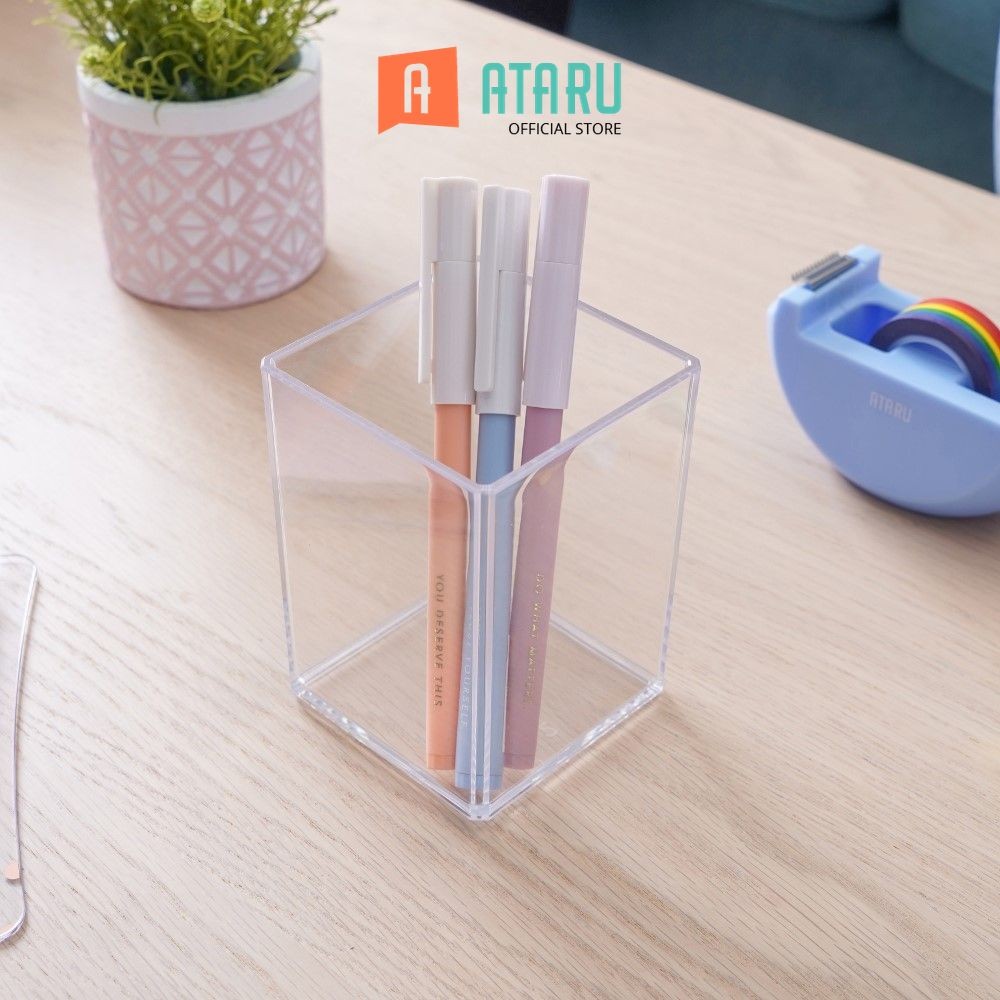 

Ataru Tempat Pulpen - Transparan Pen Storage Box Tempat Alat Tulis Serbaguna Kotak Organizer Pensil Pulpen Multifungsi