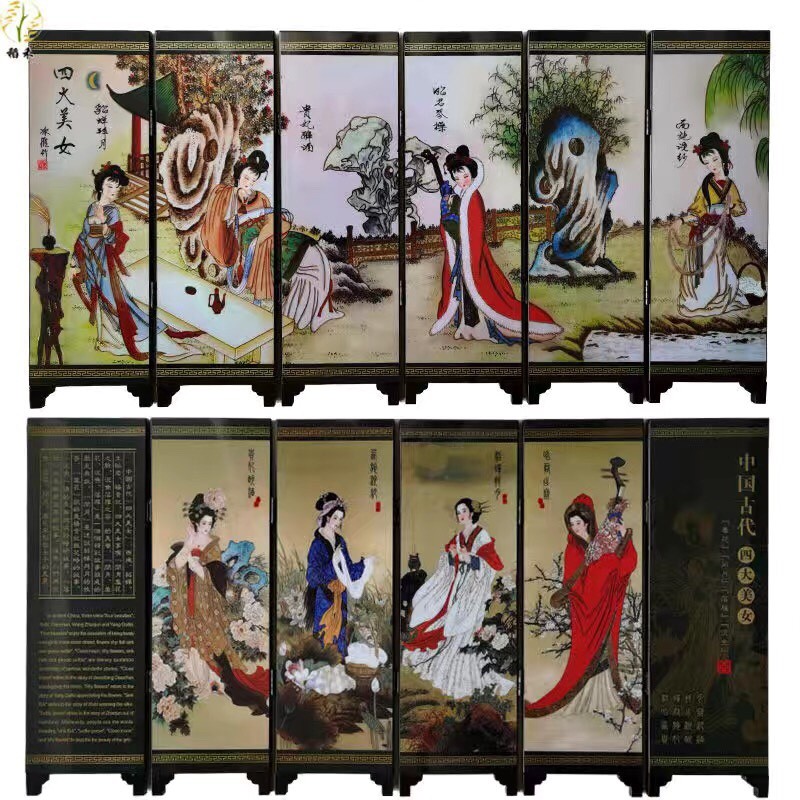 

CHINA LACQUER WARE OLD HAND PAINTING COLLECTIBLES BEAUTY NICE FOLDING SCREEN decoration