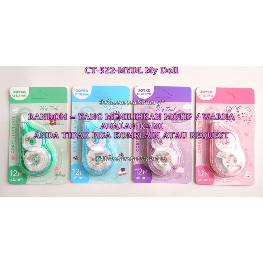 

(1 Biji) GROSIR Correction Tape Joyko CT-522-MYDL My Doll (12 M x 5 mm) / Pita Koreksi Joyko CT-522