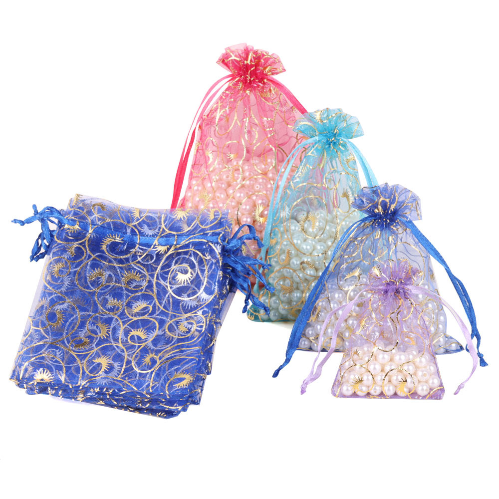 

50/100pcs New Eyelash Pattern Organza Gift Pouches 7x9 9x12 10x15 13x18cm Christmas Party Wedding Candy Drawstring Packaging Bag
