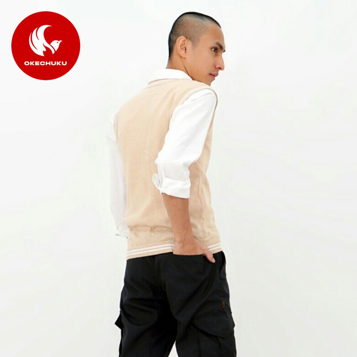 Okechuku Rompi Rajut Pria Vest Rajut Pria KREM LIST PUTIH Vest Pria - Army, S