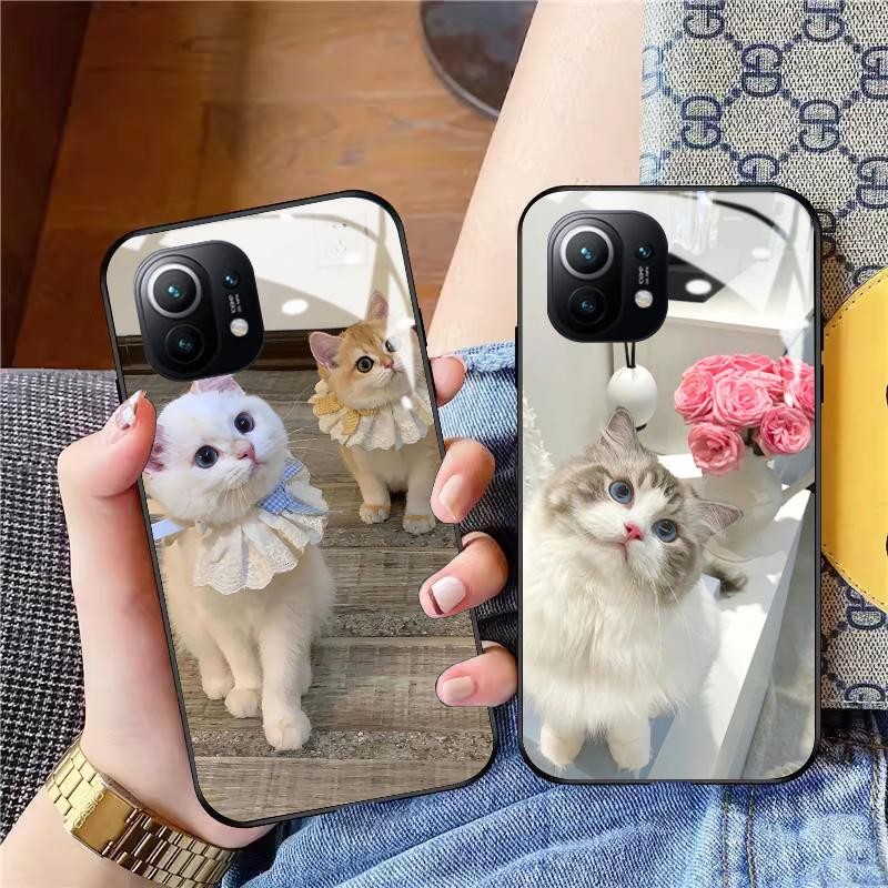 Casing Hp For Xiaomi 12 Lite Mi 11 Lite 11 Lite 5G 11 Lite 5G NE Kaca Kaca Silikon Belakang Kucing L