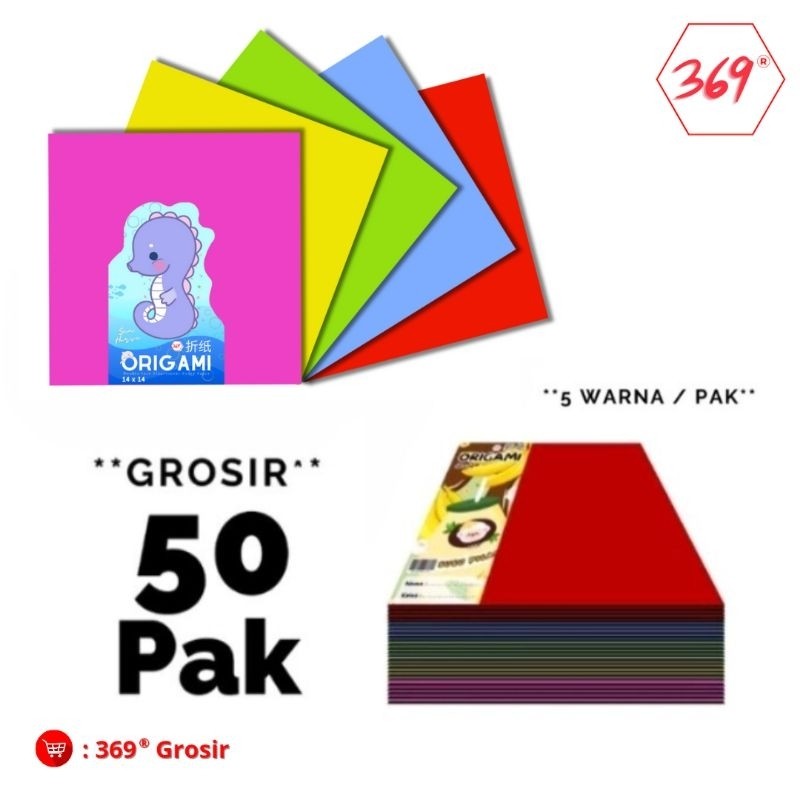 

*GROSIR* - 50 Pack Origami / Kertas Lipat 14 x 14 isi 20 Lembar 5 warna Double Face