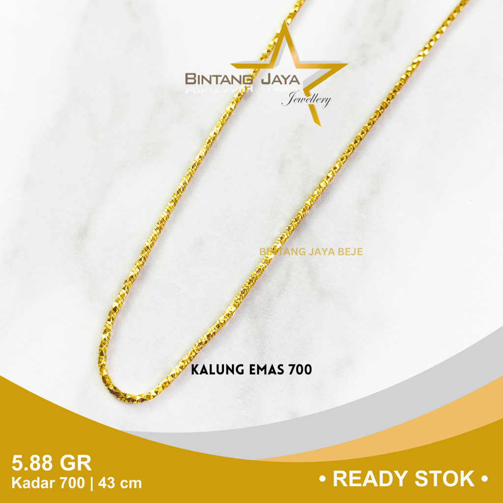 Kalung Emas Kadar 700 Panjang 43 CM Berat 5.88 gr gram Model Aqila Kait Per Kalung Perhiasan Gold Em