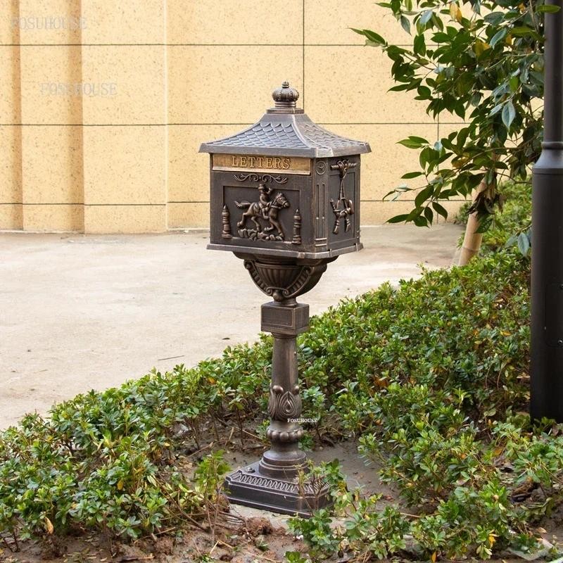 

European Villa Mailboxes Retro Newspaper Box Cast Aluminum Non-rust Ornament Post Box Inbox Outdoor Mailbox Waterproof