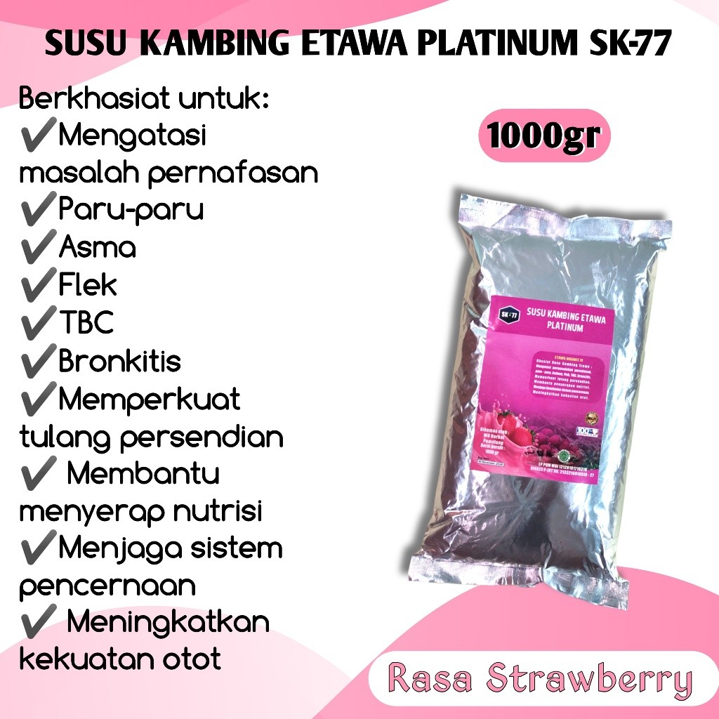 

BARU SUSU KAMBING ETAWA SK77 PLATINUM RASA STROBERI 1KG