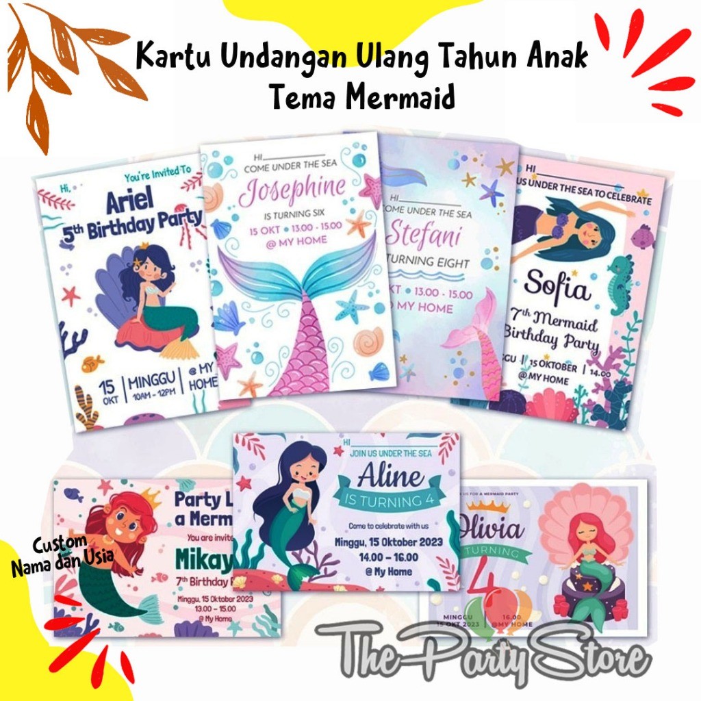 Undangan Ulang Tahun - Mermaid Custom  Undangan Ultah Anak