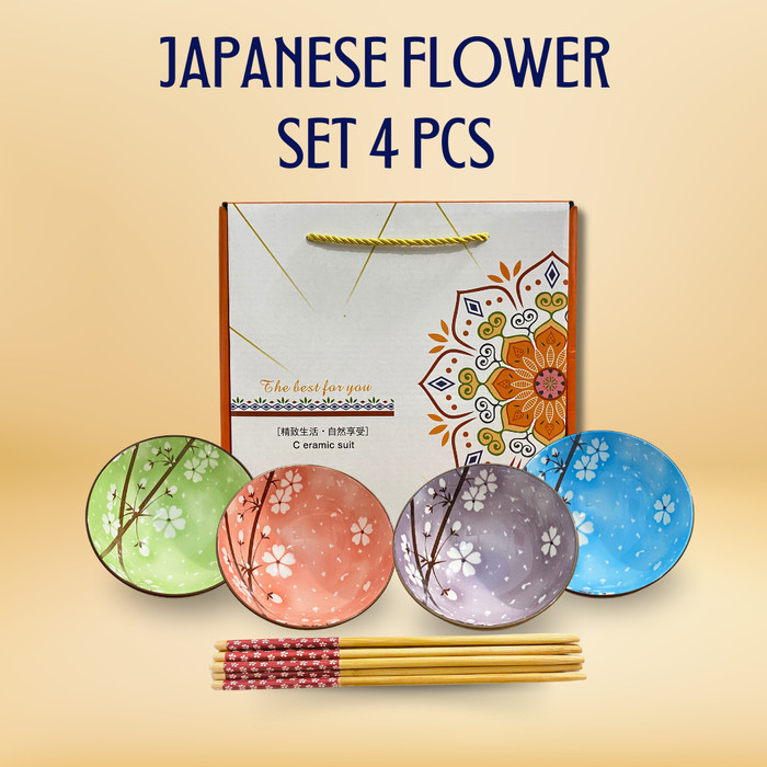 

EVERGREEN Hampers Japanese Gift Set Souvenir Mangkuk Parsel Lebaran - J.Flower Set 4
