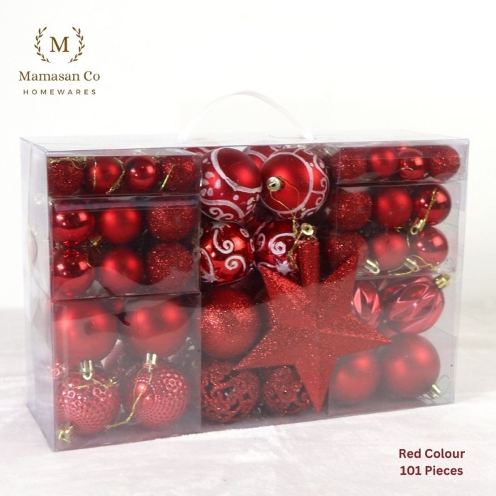 

Christmas Tree Ornament Decoration 101 pieces | Dekorasi bola gantung - Red