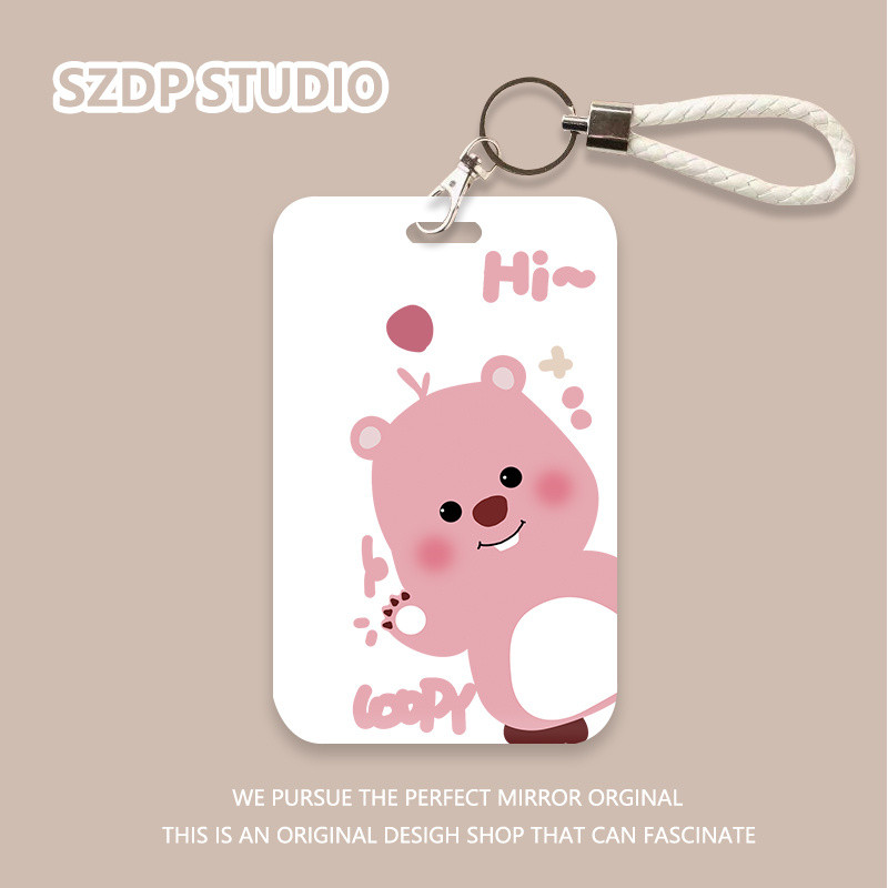 

ID CARD penutup pelindung gantungan kunci all-in-one pola berang-berang merah muda lucu kawaii lucu penutup pelindung kartu bank kartun Korea penutup pelindung kartu ID kartu bus