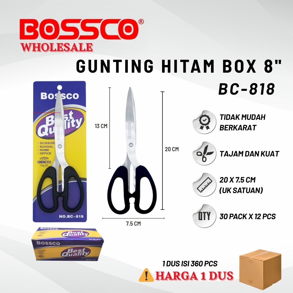 

Grosir 1 Dus isi 360 Pcs Gunting Scissors BOSSCO (8 Inch) BC-818