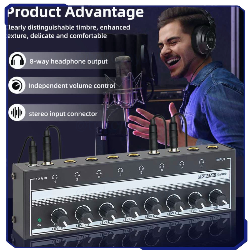 Micro Audio Amplifier Headphone Splitter 8 Channel Volume Control - HA800