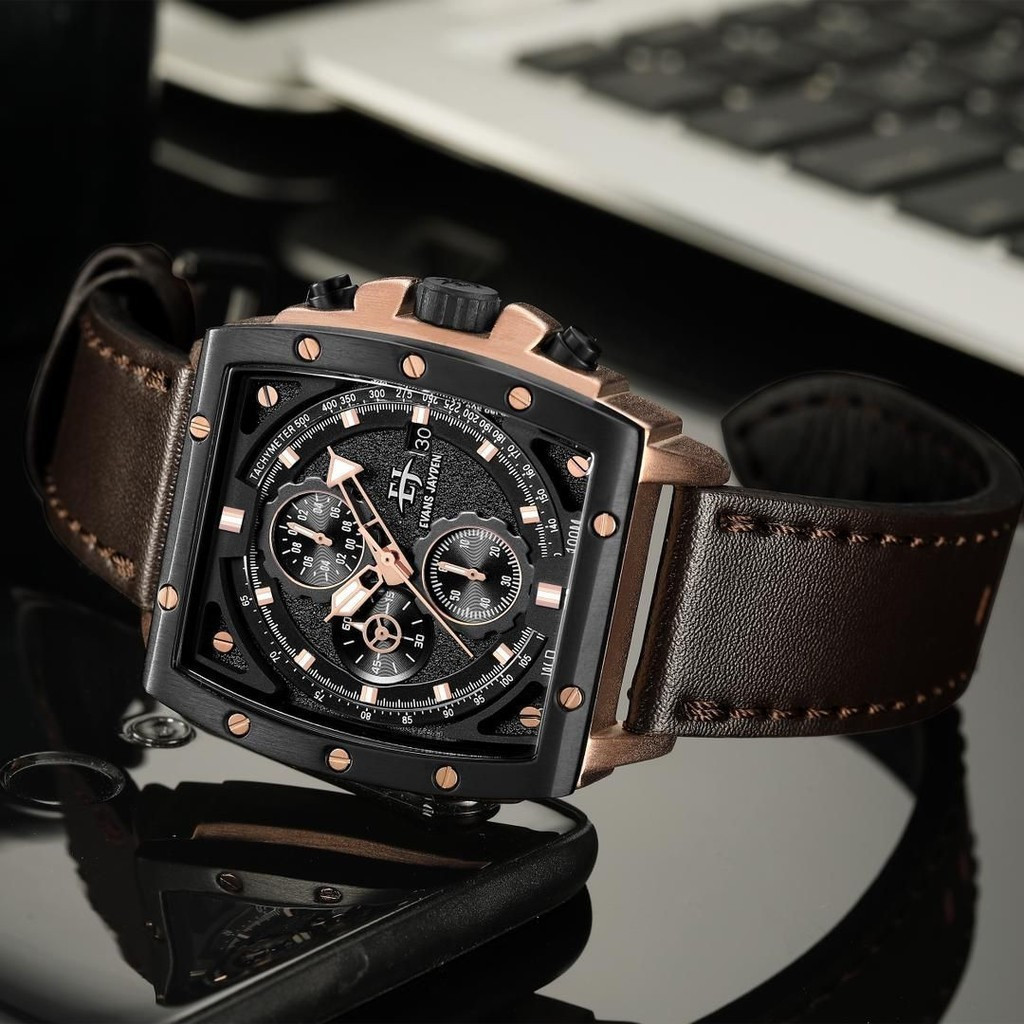 [ LIVE ] Original Evans Jayden Jam Tangan Pria 9463-1 Kulit Kaca Sapphire Water Resistant 10 ATM
