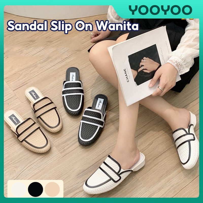 YooYoo Sandal Slip On Wanita Kartun / Sandal Ujung Tertutup / Sandal Fashion / Sandal Flat / Sandal 