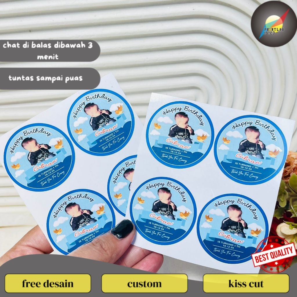 

PrintLab 2-4 Stiker Vinyl Ulang Tahun Anak Anti Air Bulat Label Sticker Undangan Happy Birthday