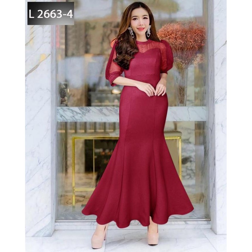NEW -Joanne Fashion | Dress Pesta Wanita Panjang Mewah Elegan Fit Formal Lengan Puff Tile 3/4 Rok Du