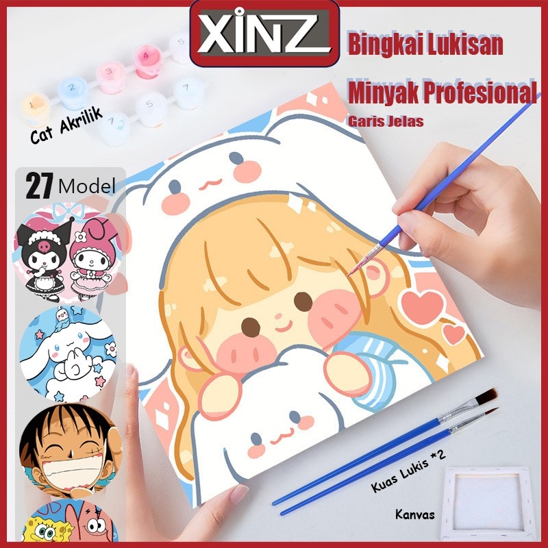

XiNZ Paint By Number 20x20cm Kit Kartun DIY Painting Kit Canvas Paint By Number Digital Melukis