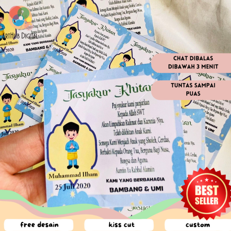 

AHD 2-6 Stiker Khitan / Tasyakuran Walimatul Khitan Bulat Custom Unik bentuk kotak