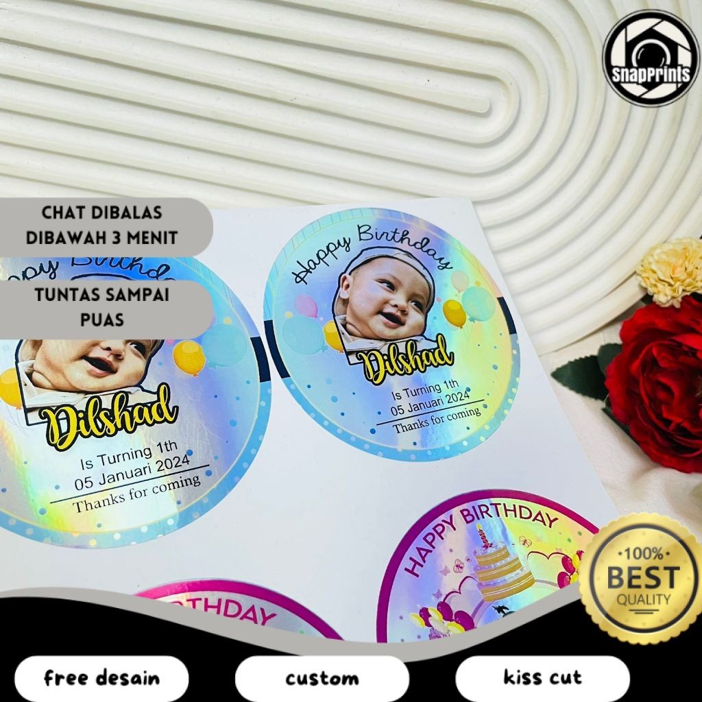 

SP 2-4 Sticker Undangan Ulang Tahun Anak Label Stiker Happy Birthday Bahan Hologram Anti Air