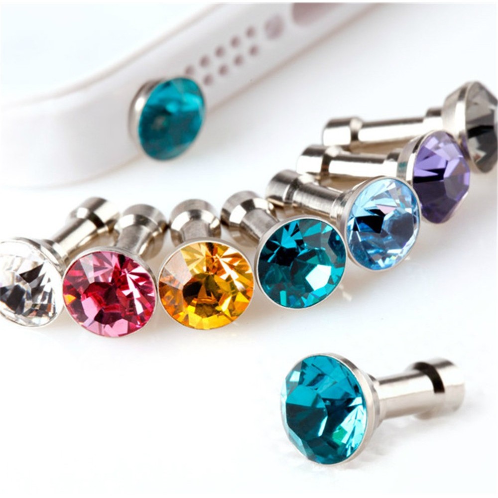 5pcs Bling Diamond Dust Plug Universal 3.5mm Cell Phone Earphone Plug For IPhone 6 5s Samsung HTC So