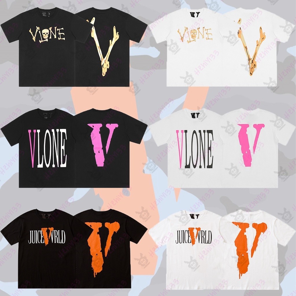 kaos (Official New Store) Vlone Logo V Fujiwara Hiroshi joint Short-Sleeved Tshirt Loose Vlone Tshir