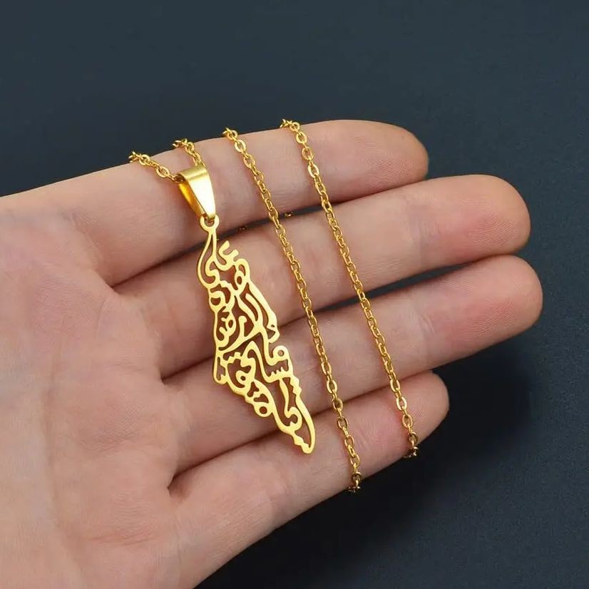 YILUOCD Palestine Map Pent Necklace Arabic National Jewelry Fashion Stainless Steel Israel Chain Nec