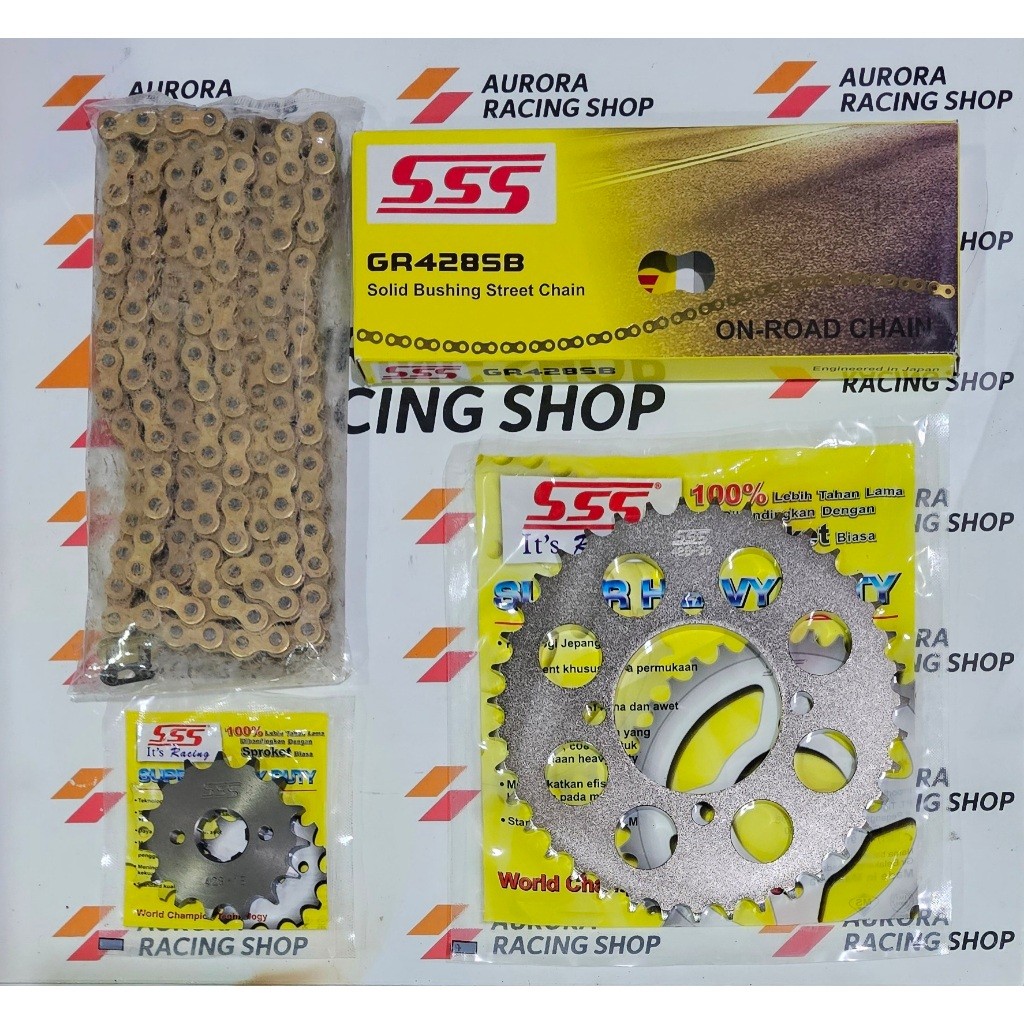 GEAR SET SSS 428 JUPITER MX 135 / NEW JUPITER MX 135 & RANTAI SSS 428 SB GOLD ORIGINAL