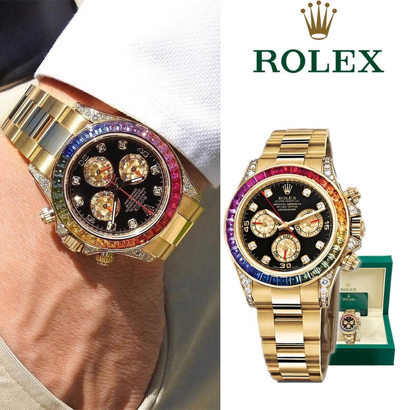 Rolex【Daytona】100% Original Rolex Daytona Watch Jam Tangan Rolex Pria 116598 RBOW 40mm Rainbow Diamo