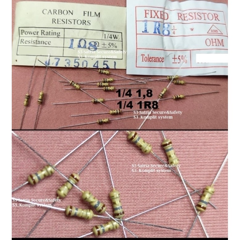 Coklat 1,8 Resistor 1/4 W watt 5% 1.8 Ohm 1/4W 1 koma 8 1,8ohm 1.8ohm