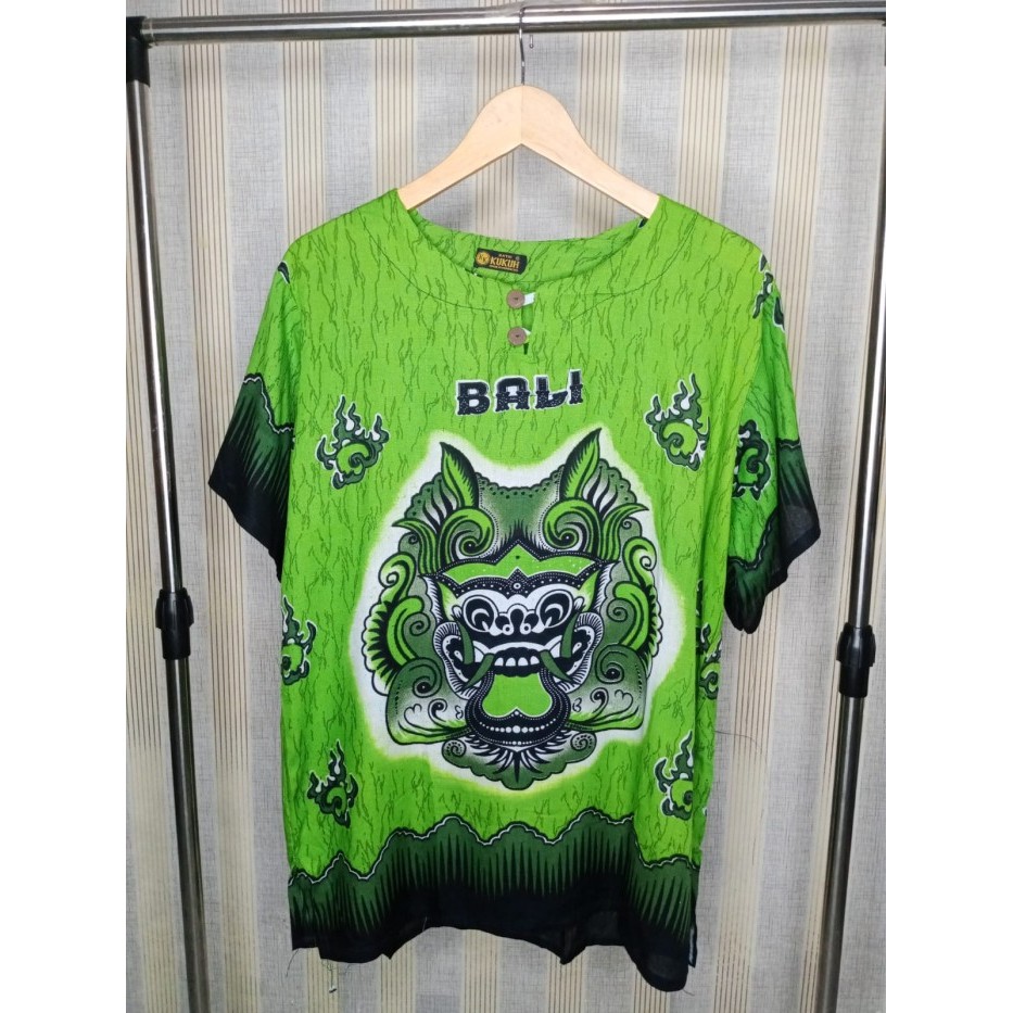 baju barong bali jumbo dasar warna bahan katun kaos pantai pria Hijau jumbo