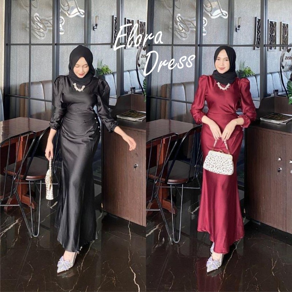 Elora Dress Silk Premium Termurah Baju Fashion Wanita Kondangan Muslim Gamis Lebaran Bridesmaid Pest