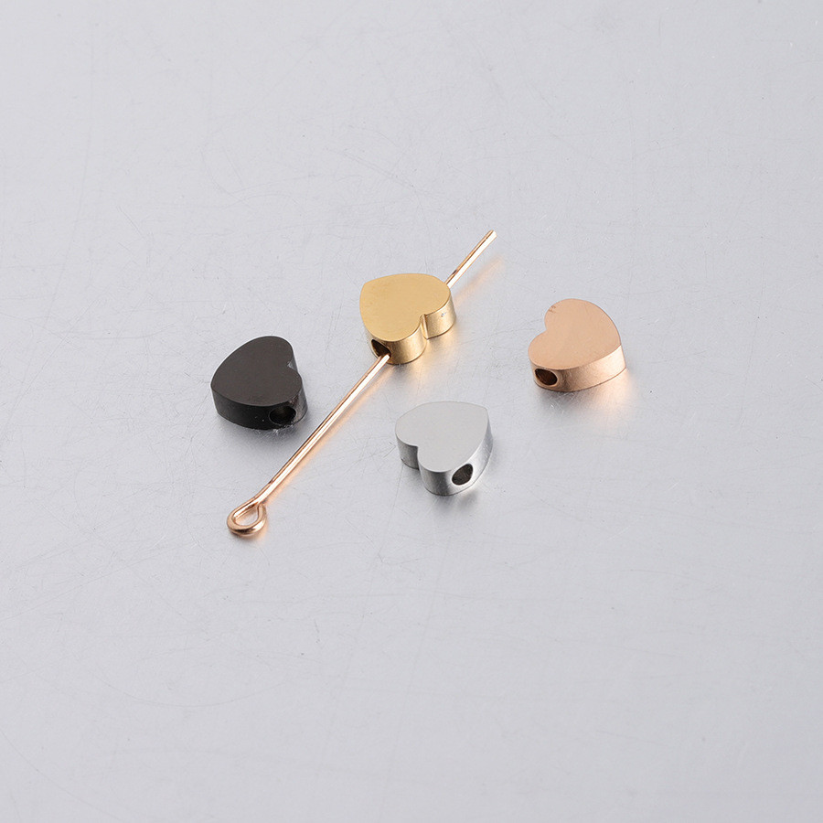 5Pcs 8mm Stainless Steel Heart Beads Black Rose Plated Gold Spacer Beads for DIY Jewelry Findings Ha