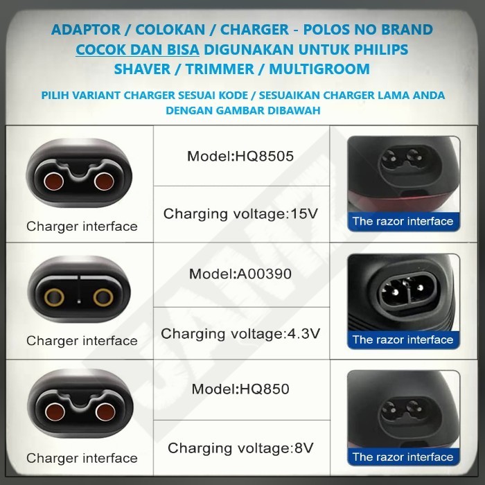 Charger Polos Cocok untuk PHILIPS A00390 HQ850 HQ8505 Adaptor Charger