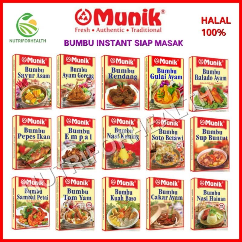 

New MUNIK BUMBU INSTANT Rasa Sayur Asem Ayam Goreng Opor Ayam Rendang Soto Rawon Nasi Kuning Sambal Petai Gado Gado Empal SemurPremium