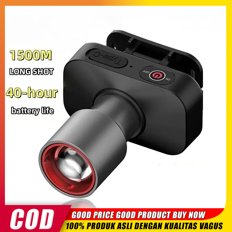 SENTER KEPALA 1000 LUMEN Zoom Fokus Penyebaran - 150W New Design Anti Air dengan USB RechargePro Gar