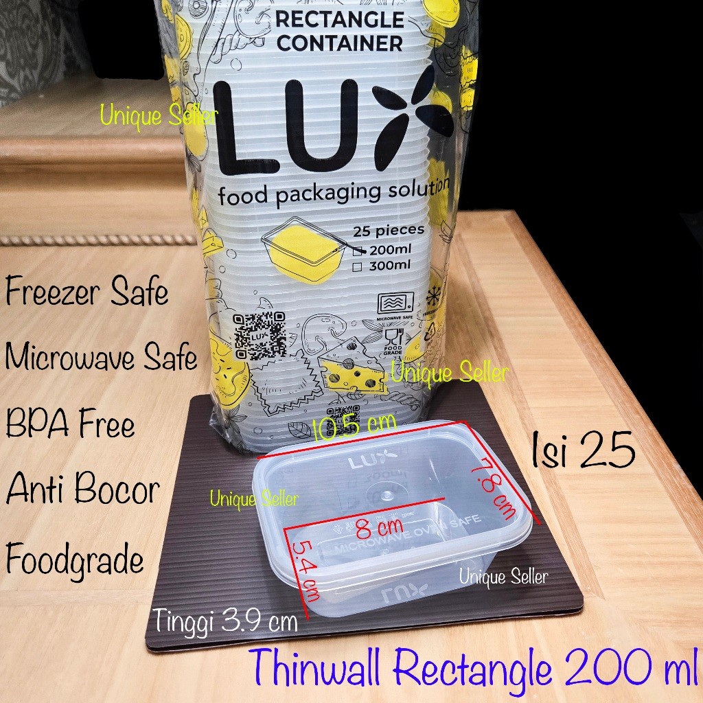 [Isi25] Thinwall Rectangle 200 300 400 500 ml LUX Anti Bocor / Thinwal Kotak Makan Persegi Panjang