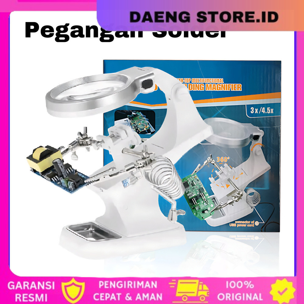 Penjepit PCB & Kaca Pembesar Besar & Dudukan solder [ Kaca Pembesar Penjepit PCB + Lampu Holder