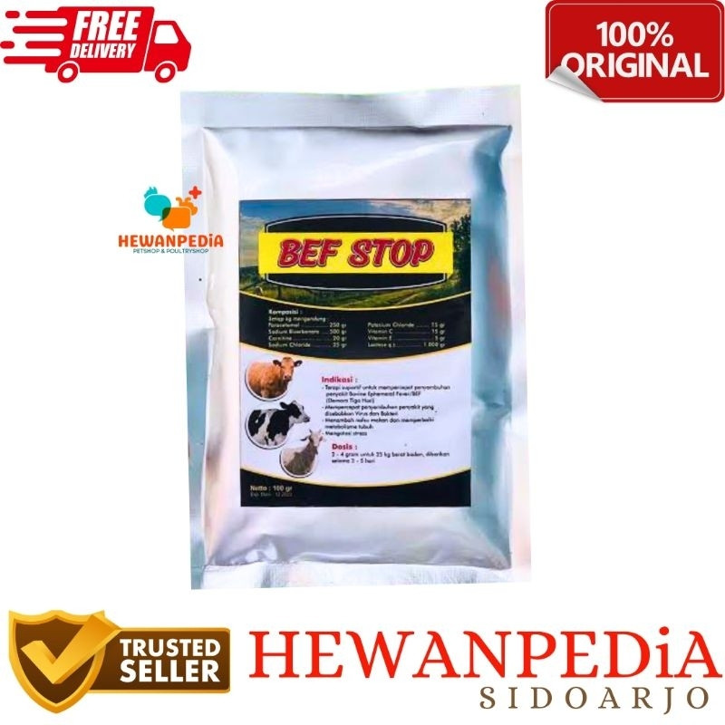 BEF STOP 100 gr Hewapedia - Obat Sapi Demam Ambruk Kembung Panas Flu Lemas Hewanpedia Obat Anjing Ku