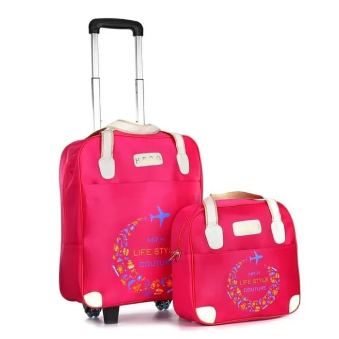 Tas Troli 2 Buah / Set Tas Tangan Travel Kabin / Set Bagasi - Hitam / Black