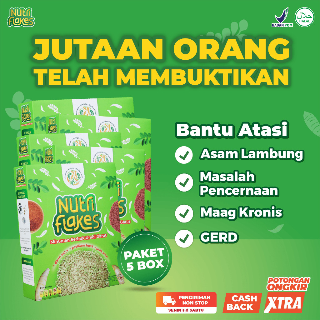 

Nutriflakes Sereal Umbi Garut Herbal Asam lambung Original 5 Box