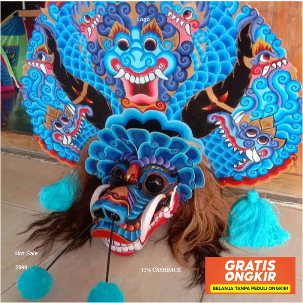 [NEW BARONGAN KAYU] barongan BARONGAN Telon Biru Full Kayu Waru Ukuran 17-18 Ukir Alus 