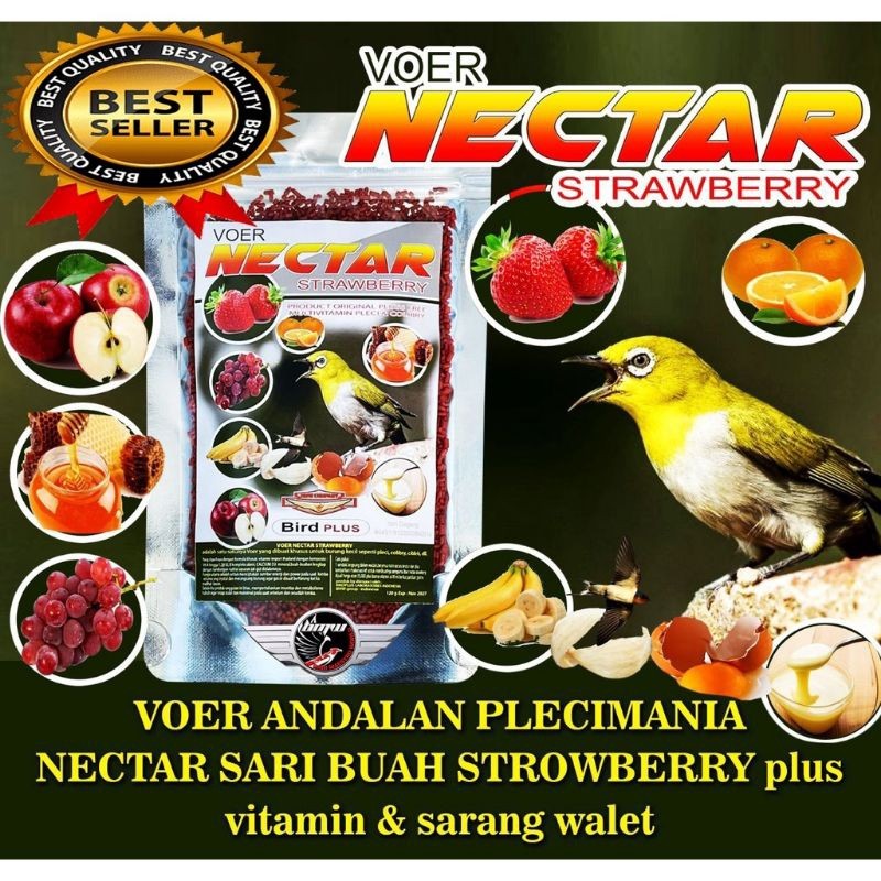 Voer Nectar Strawberry Pakan Pur Makanan Burung Pleci Kolibri
