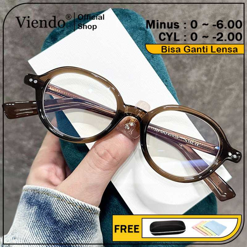 Viendo Kacamata Anti Radiasi Photocromic Minus Silinder Wanita Pria Frame AntiBlueray Kaca Mata