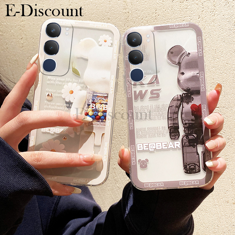 New Phone case Vivo Y19S Back cover Couple Cute Cartoon Bear Soft Silicone Glossy Transparent Anti D