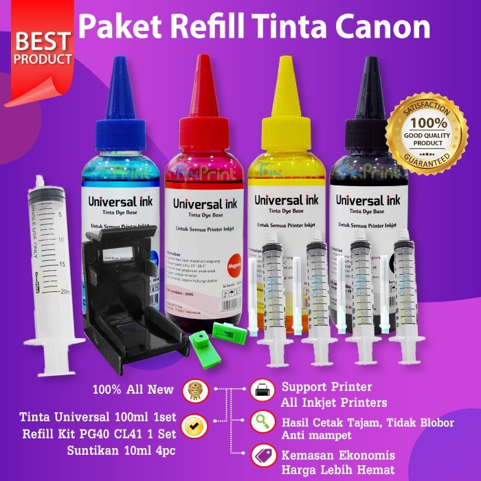 FixPrint Paket Refill Tinta 4 Warna Plus Tool Kit Penyedot Cartridge PG40 CL41 PG830 CL831 PG740 CL7